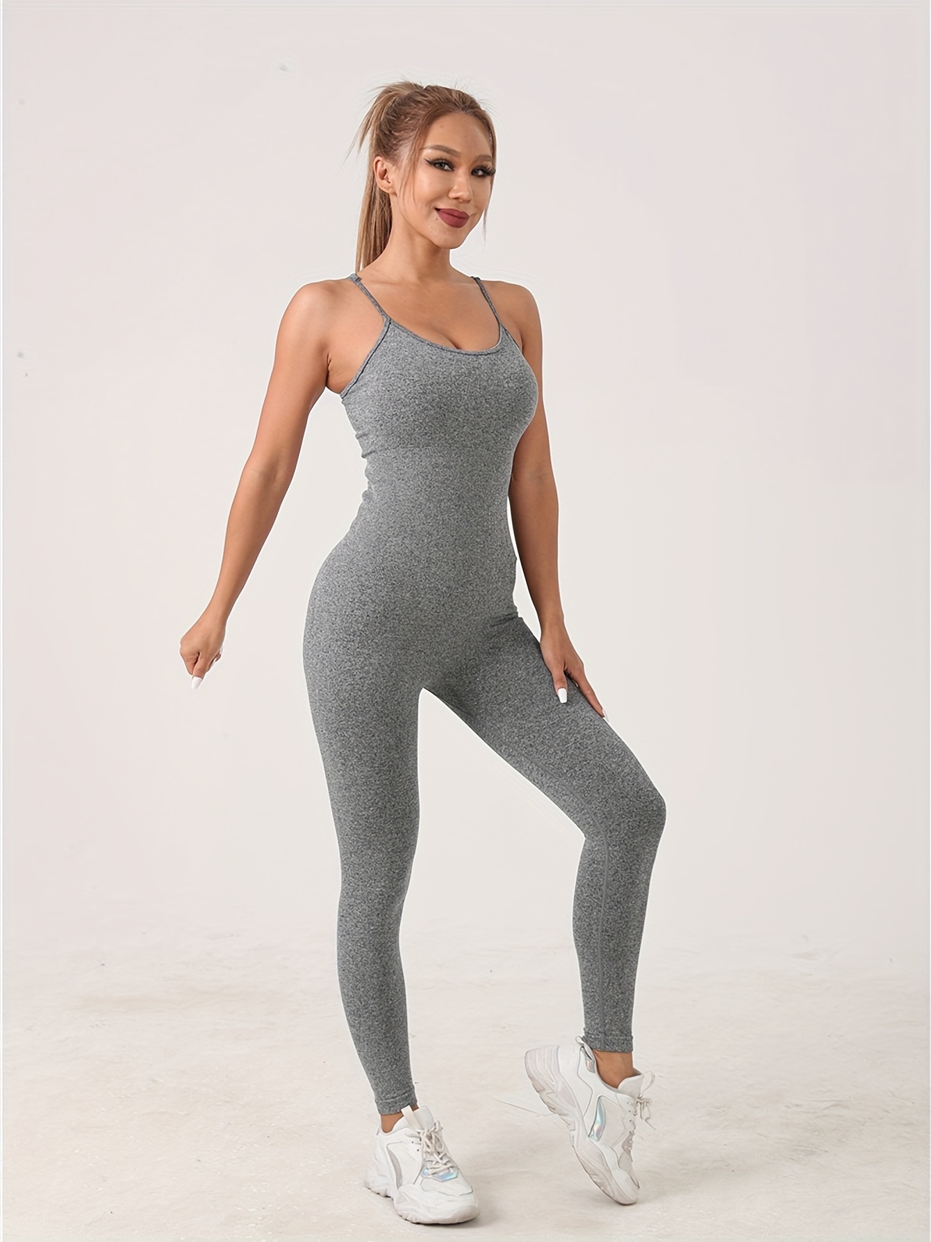 Women Ribbed Yoga Jumpsuits Workout Ribbed Long Sleeve Sport One Piece Tummy  Control Seamless Fitness Sportwear