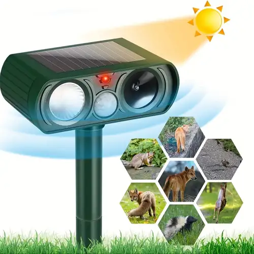 Répulsif solaire pour animaux, répulsif pour animaux à ultrasons à 360 °  extérieur, étanche avec détecteur de mouvement, répulsif alimenté par  USB/solaire, lumières clignotantes, repousse les chiens, chat, renard,  raton laveur, mouffette