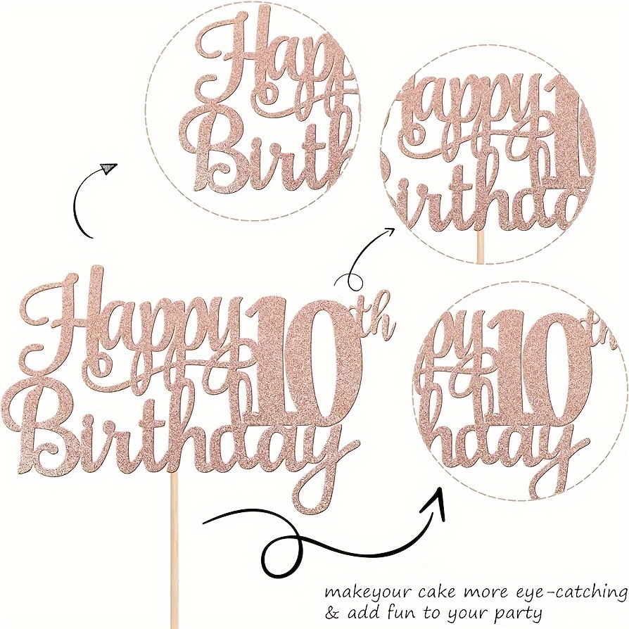 Happy 10th Birthday Topper Per Torta Con Glitter | Decorazione Compleanno Per Ragazzi E Ragazze | Set Con 1 Topper Torta E 8 Topper Per Cupcake (2 Ciao, 10, Dieci) - 5