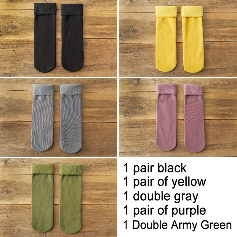 5 Pairs Winter Warm Snow Socks Fleece Crew Socks