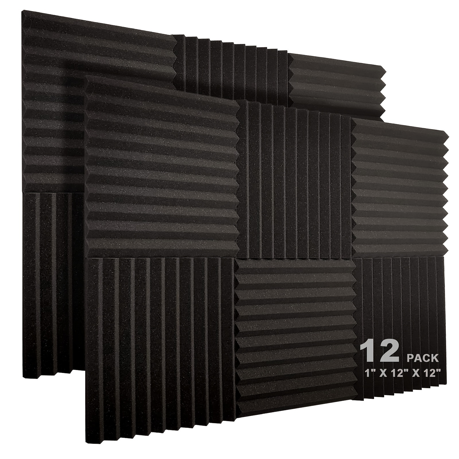 Paquete de 52 paneles acústicos de 1 x 12 x 12 pulgadas, espuma acústica,  alta densidad, insonorizadas, color carbón