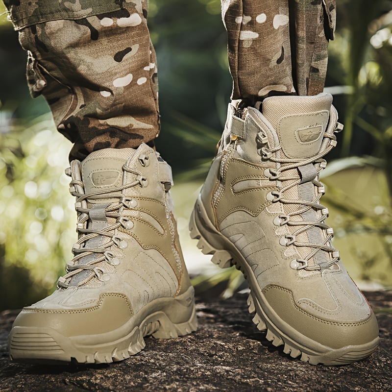 Men's Trendy High Top Lace Up Tactical Boots, Casual Outdoor