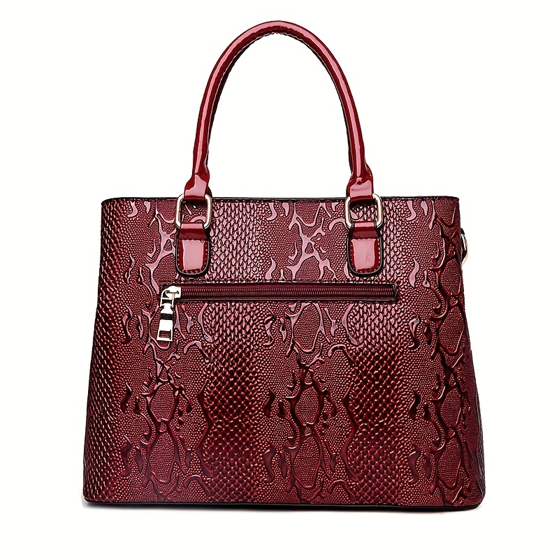 Snake Embossed Handbag Women Vintage Patent Leather Satchel - Temu