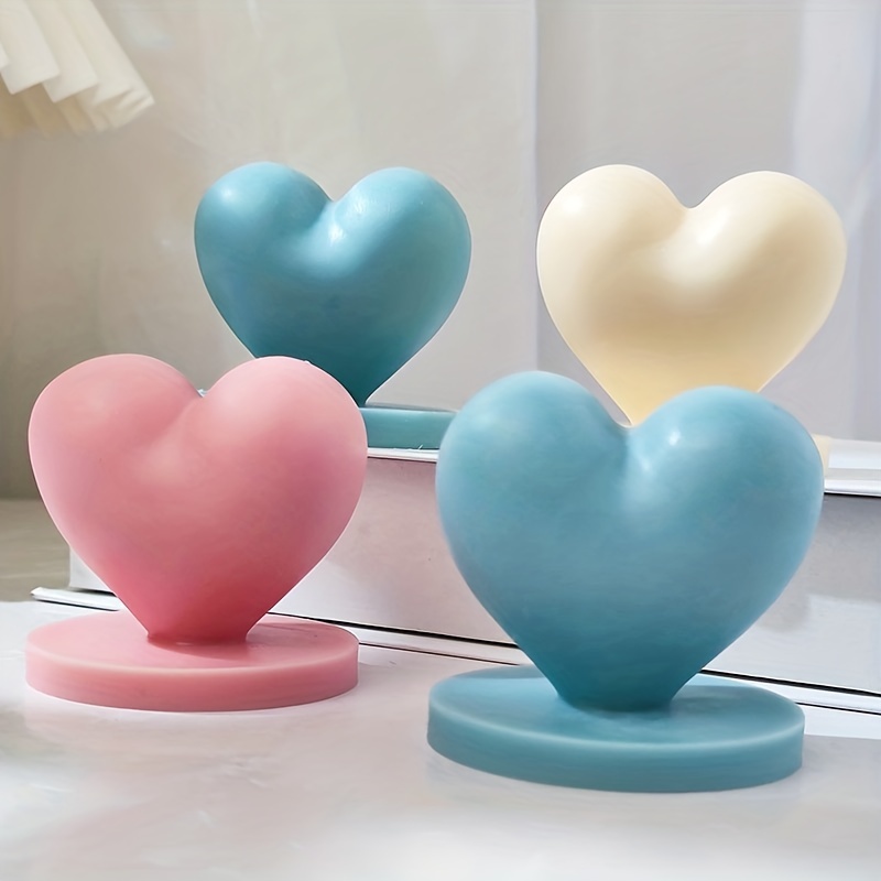 3D Love Candle with Base Silicone Mold Handmade Heart-Shaped