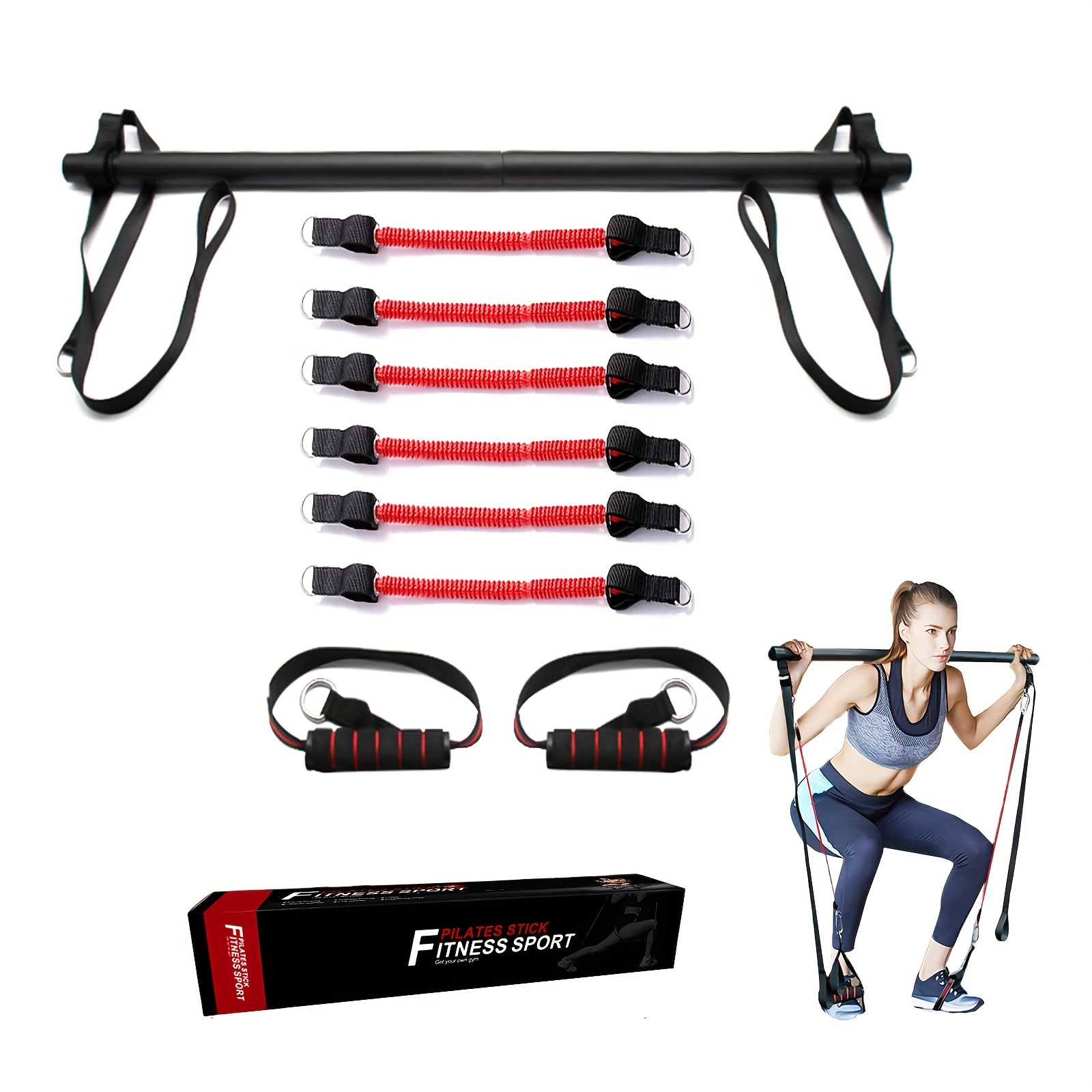 Pilates Bar Set Kit de barre de Pilates avec 4 bandes de résistance  Équipement de fitness portable Ensemble de yoga