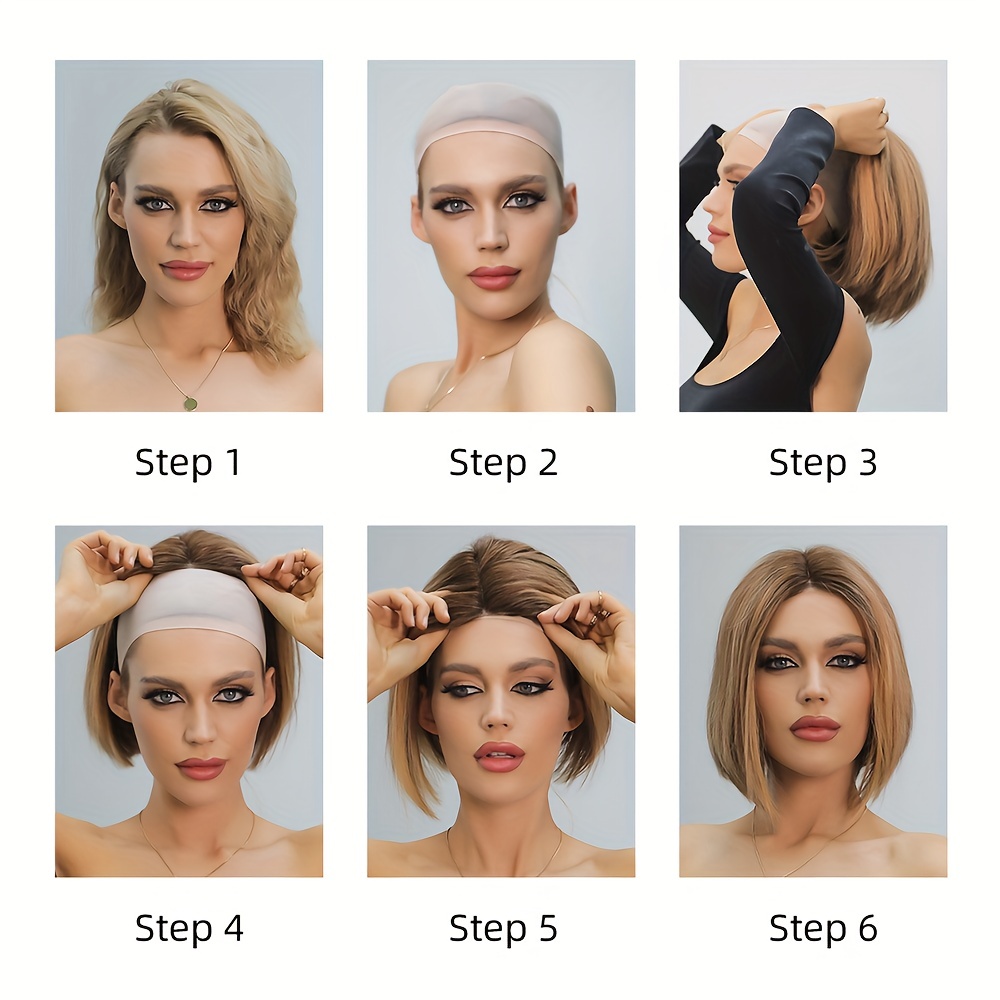 Brown Highlights Wavy Shoulder Length Wig Middle Part 50.8cm