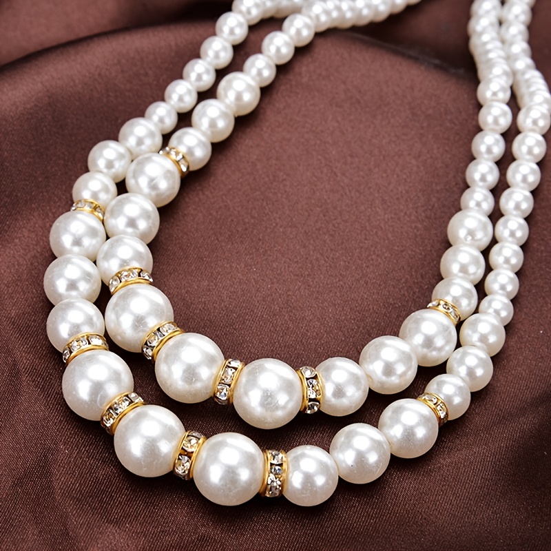 Sweet Temperament Rhinestone Pearl Double Layer Necklace