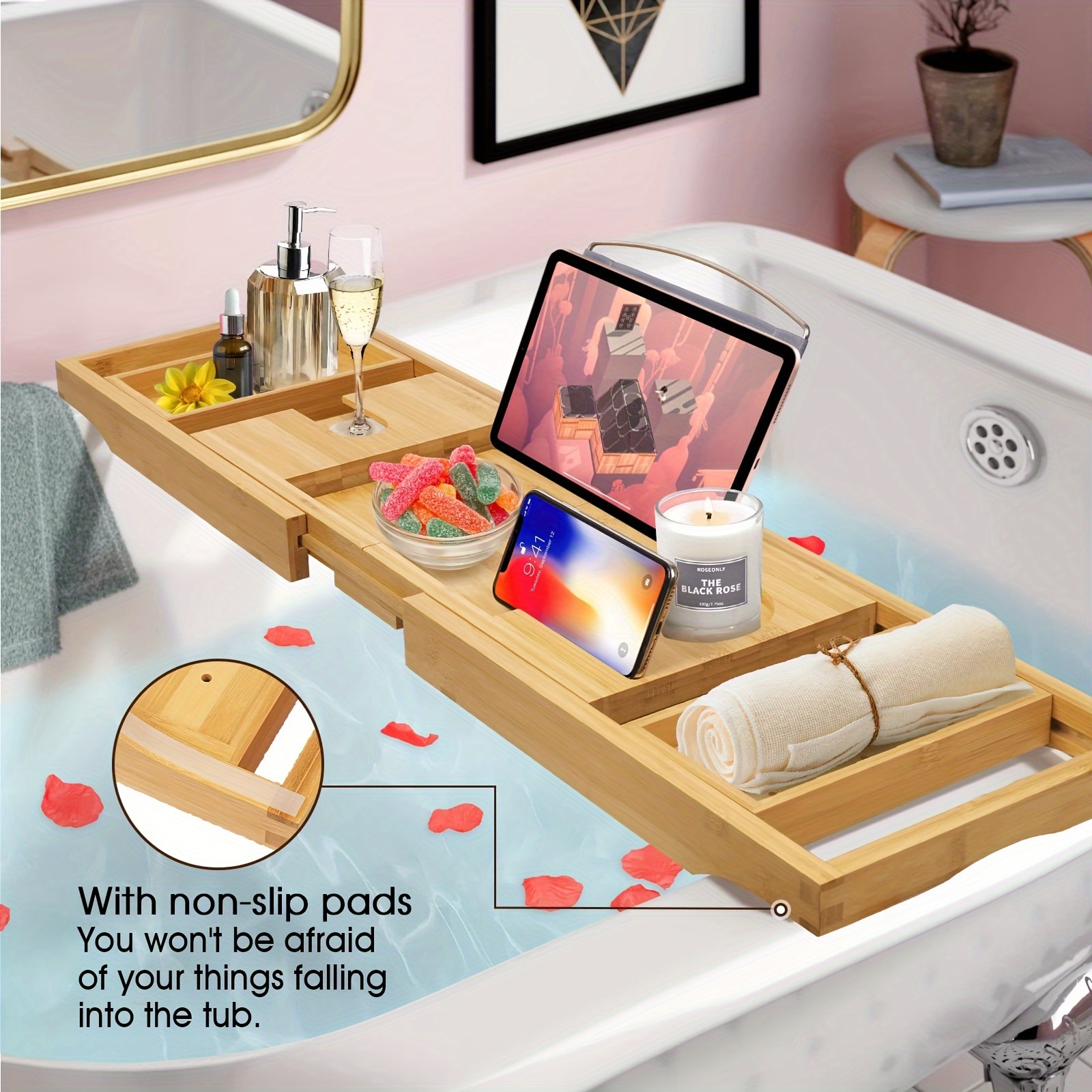 Bathtub Tray, Expandable Bathtub Caddy Tray, Bath Shelf Storage