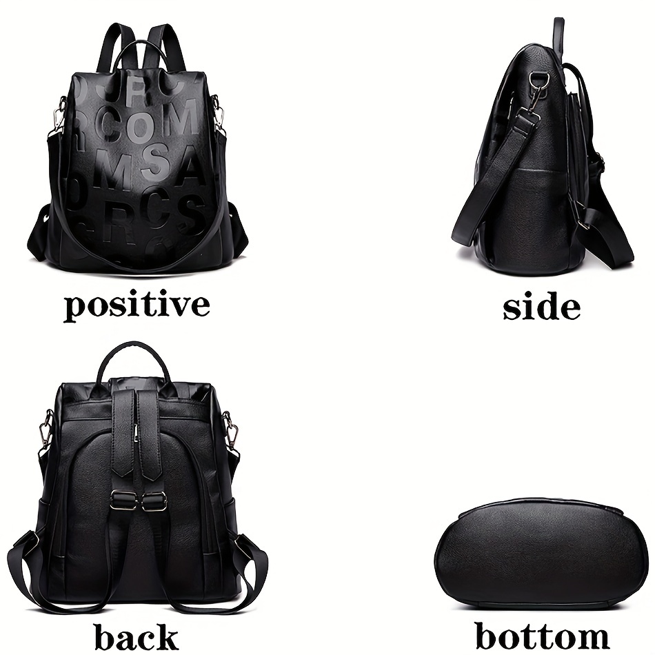 classic letter embossed backpack solid color trendy travel rucksack womens all match bag details 5