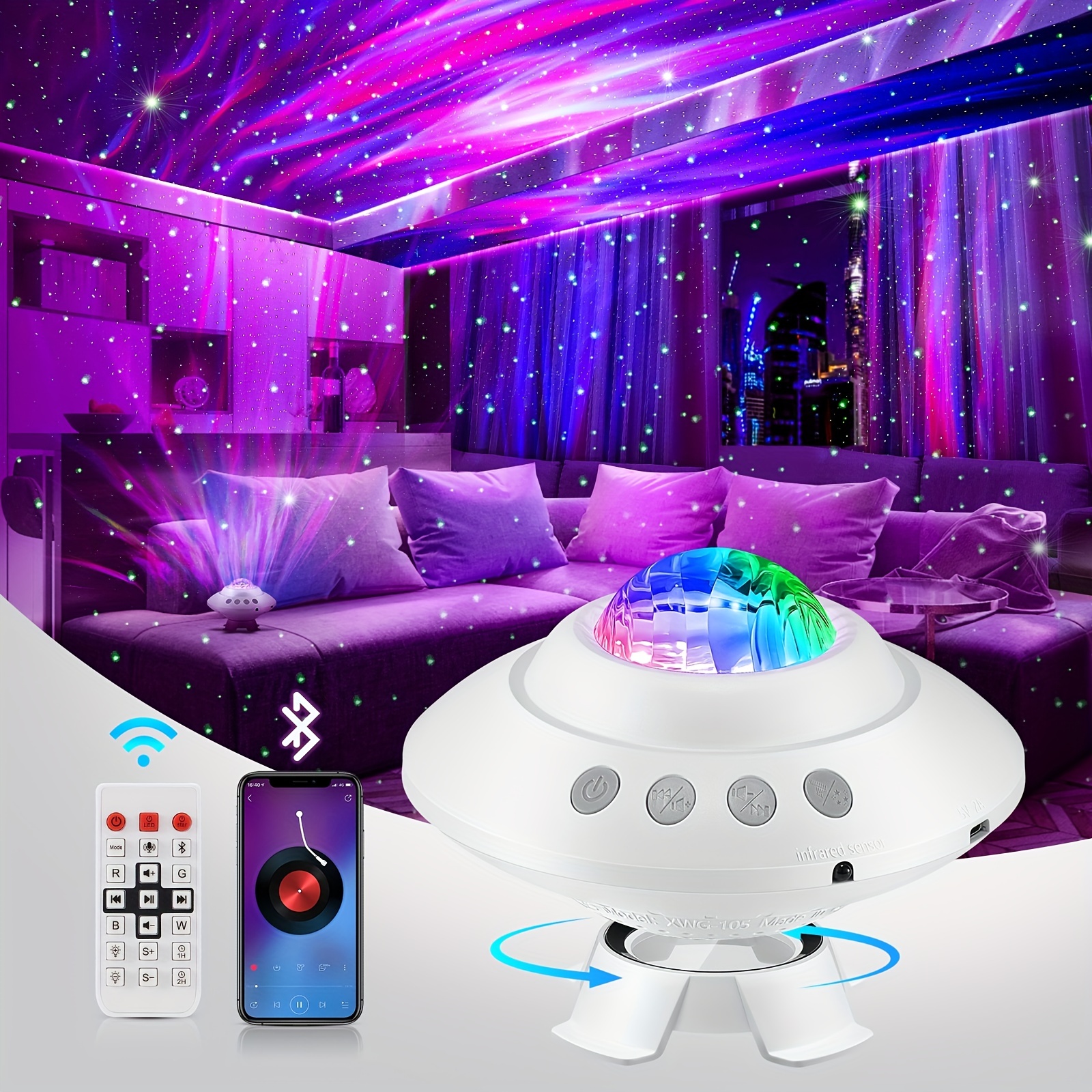 Proyector Galaxy, Skylight Ocean Wave Galaxy Light para adultos Dormitorio  de niños, Proyector estrella Luz nocturna con ruido blanco, Temporizador,  Altavoz Bluetooth, Coo