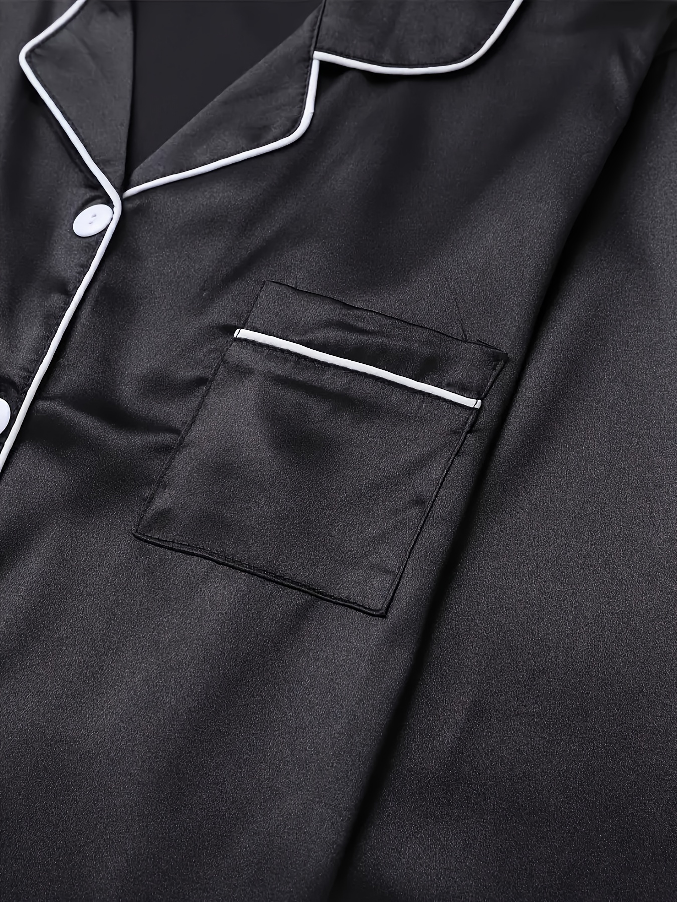 RuanMM Pyjama Homme Satin Soyeux - Ensemble Manches Courtes + Short - Protection Lombaire - Taille M Noir