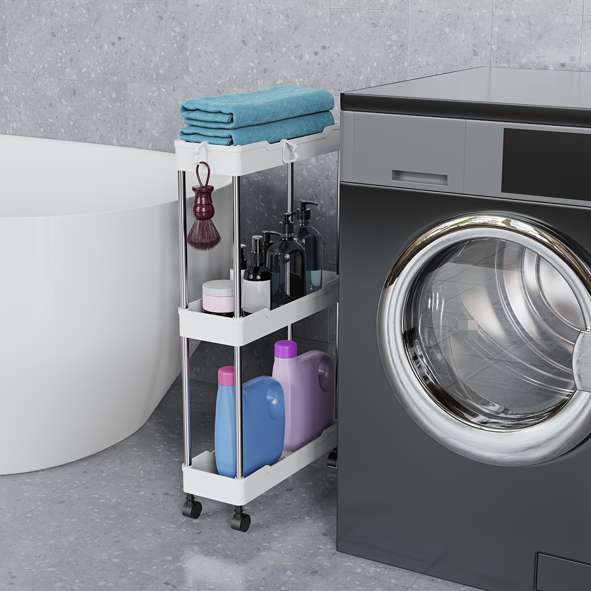 Armarios de baño de 3 niveles sobre la lavadora y secadora, organizador de  cuarto de lavado, unidad de almacenamiento estrecha de metal blanco (color