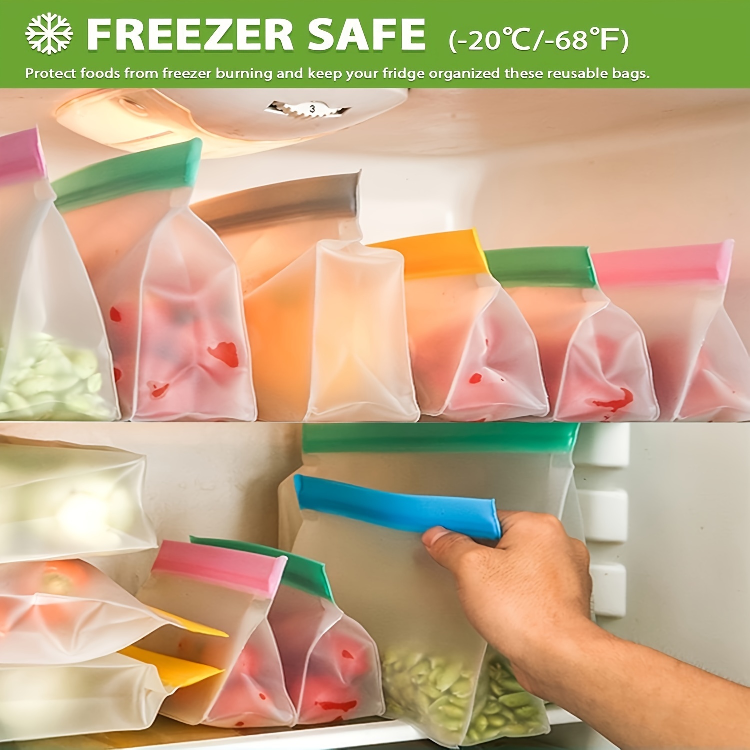 Reusable Snack Bags, Extra Thick, Gallon Size Freezer Bags, Food Storage  Bags with Airtight Zipper Seal, Transparent, Ideal for Fridge and Kitchen