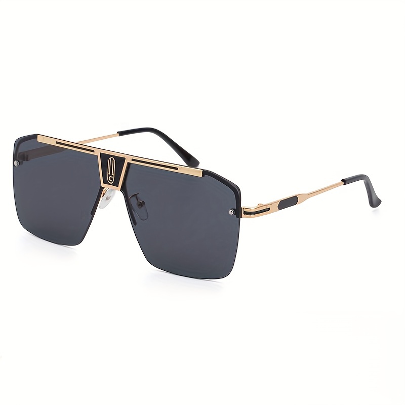 Popular Oversized Rimless Vintage Square Frame Sunglasses Black
