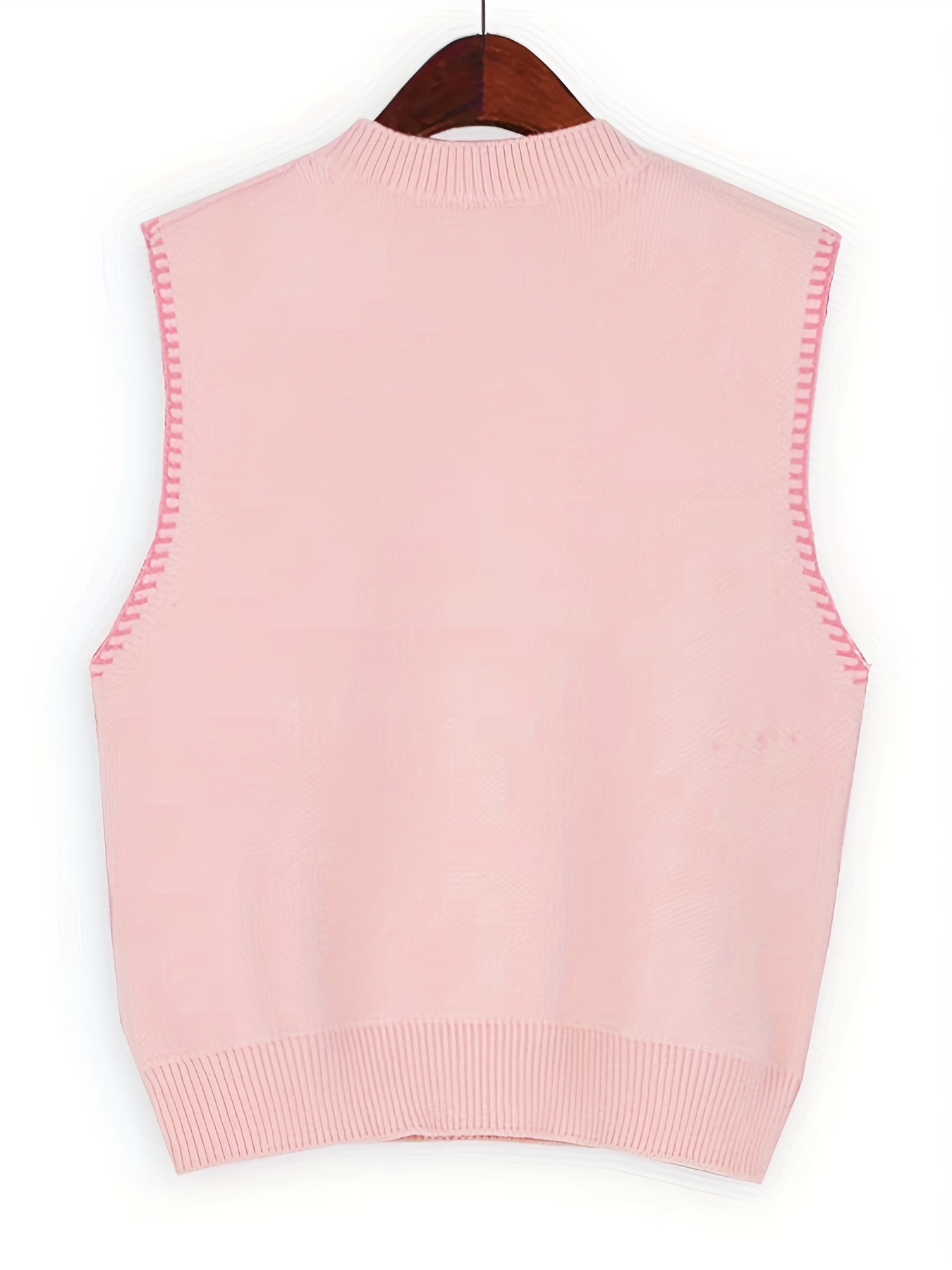 Women's Crew Neck Sleeveless Knit Vest Heart-Shaped Print Sweater