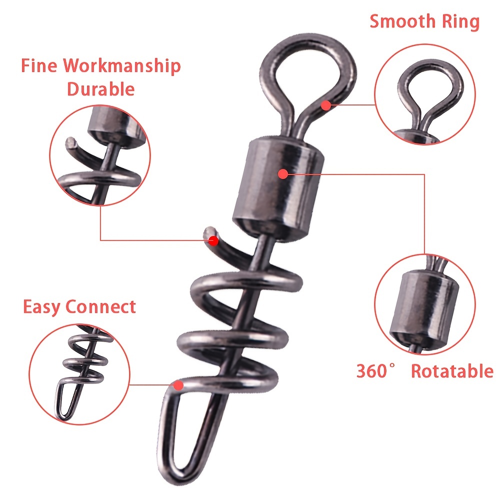 OROOTL Fishing Corkscrew Swivel Snaps, 60pcs Stainless Steel Barrel Rolling  Swivel Saltwater Freshwater High Strength Quick Connect Fishing Snap with