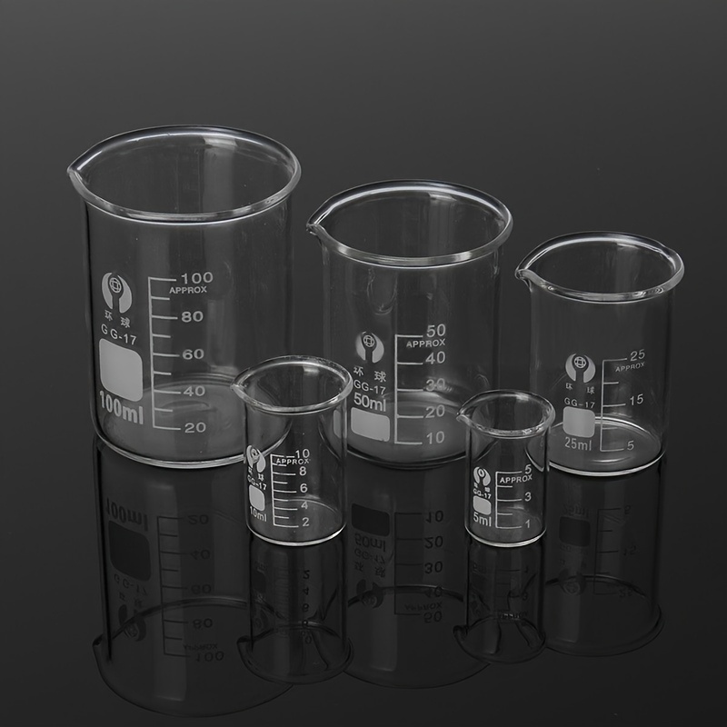 

5pcs 0.17/0.34/0.85/1.69/3.38oz Lab Glass Beaker Set Laboratory Measuring Glassware