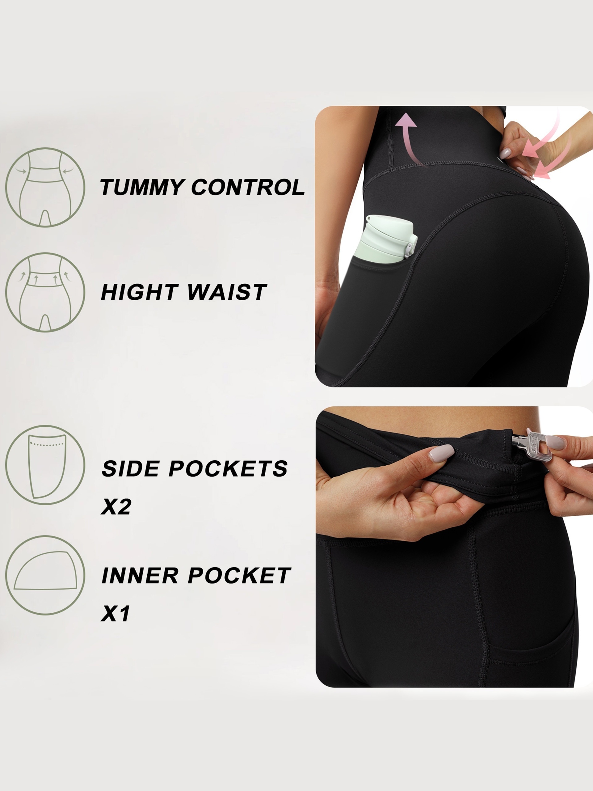 * Yoga Leggings With Pockets For Women, High Waisted Workout Yoga Pants  Tummy Control, Athletic Butt Lifting Leggings