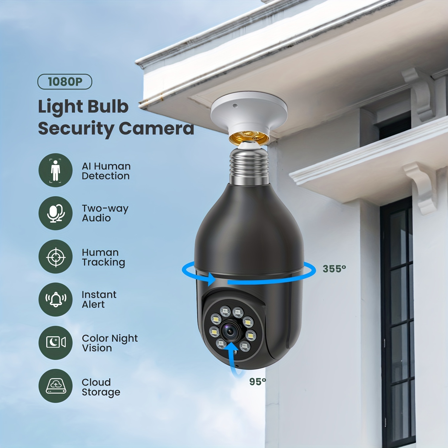 1080p Light Bulb Wireless Security Camera 355° Panoramic - Temu