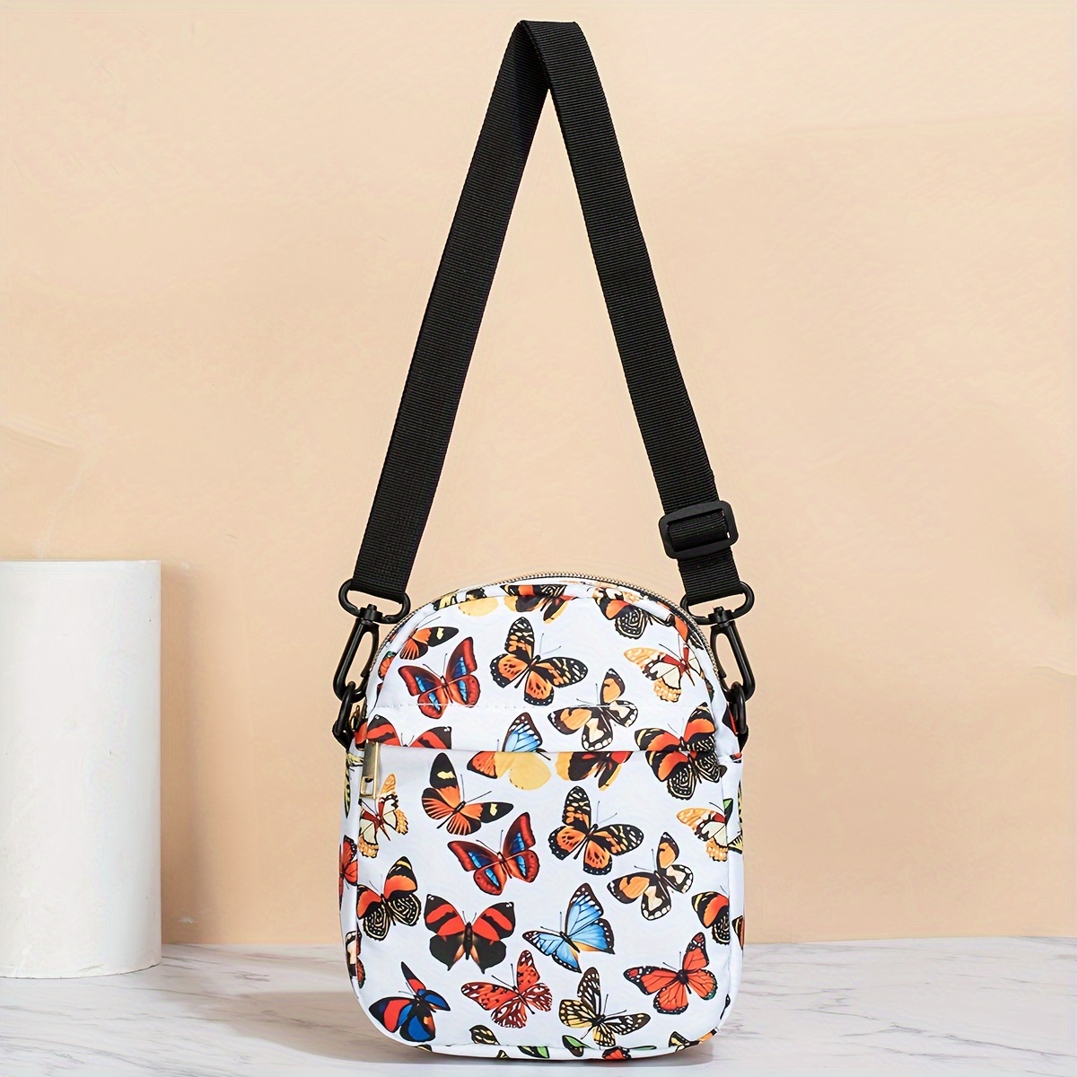 

Classic All Over Butterfly Pattern Shoulder Bag, All-match Zipper Crossbody Purse For Women