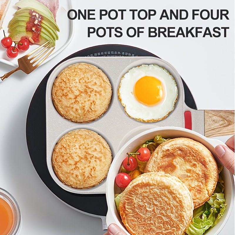 1pc Pancake Pan, Nonstick Aluminum Pan, Egg Frying Pan with 4 Holes, for  Fried Egg, Burger, Breakfast Pancake Making, with Anti-Scald Handle