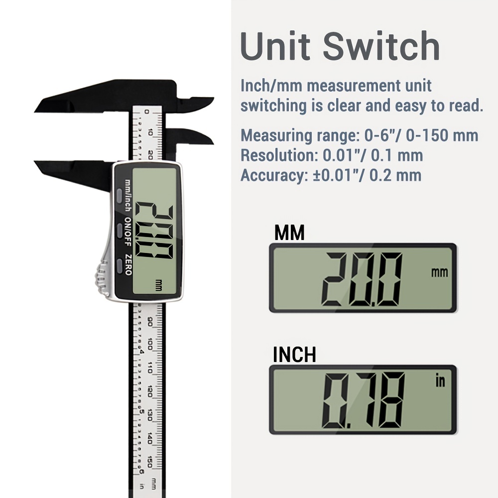 Calibre digital, calibradores mejorados Esydon de 6 pulgadas, herramienta  de medición, regla electrónica, con pantalla LCD grande, función de apagado