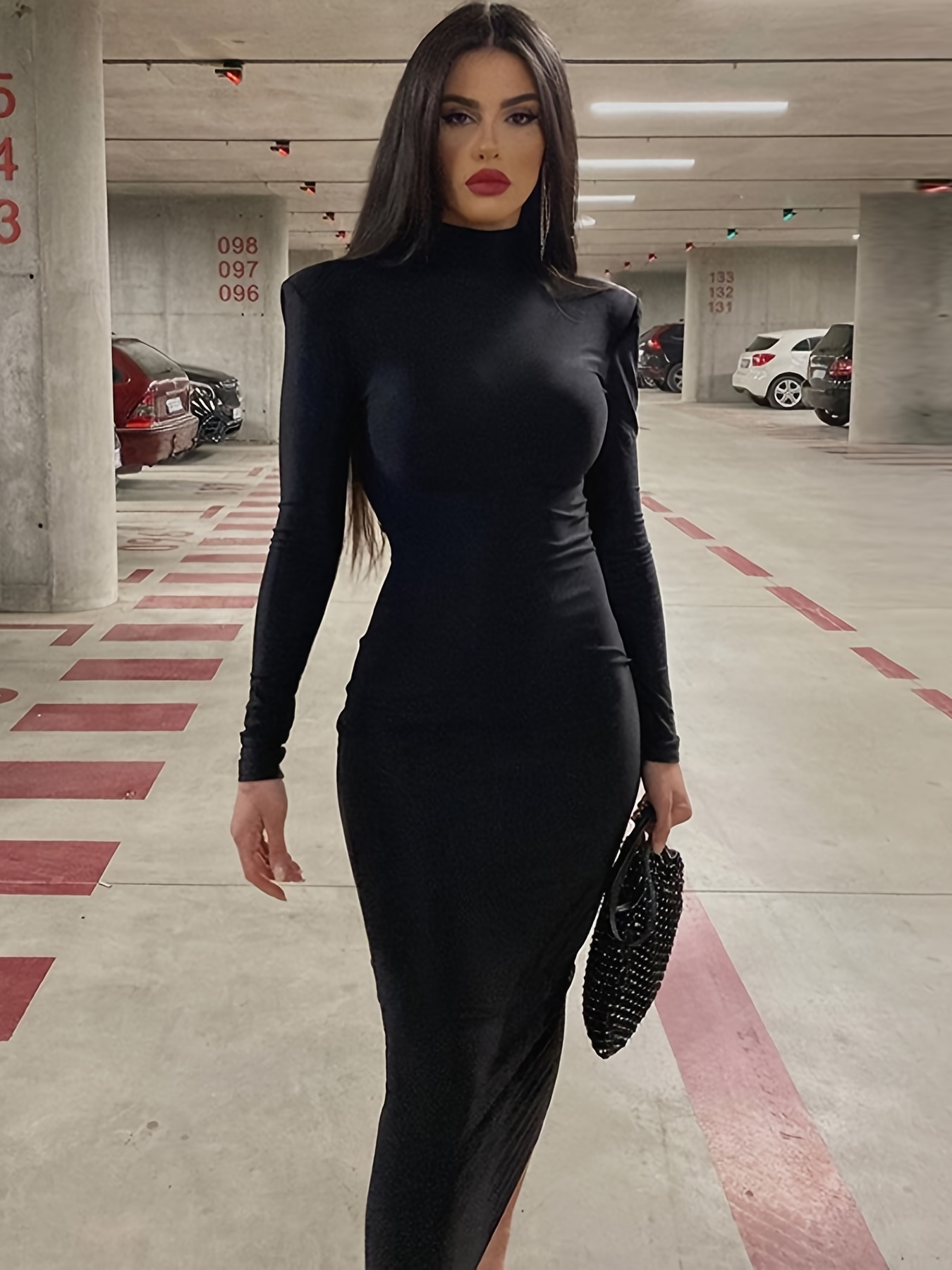 Express  Puff Sleeve Mock Neck Bodycon Sweater Dress in Racing