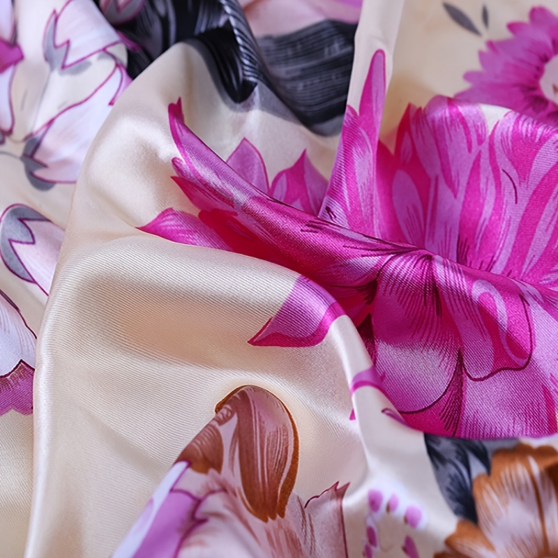 Vintage Flower Print Square Scarf Satin Shawl Windproof Head Wrap
