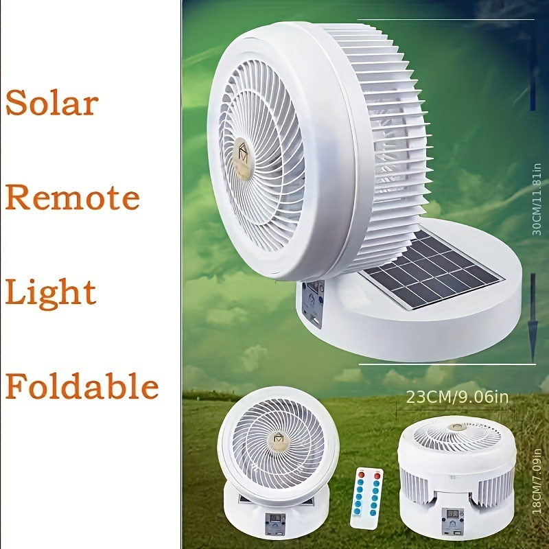 solar air circulation fan remote control mute with light energy saving folding fan dormitory outdoor multi functional usb solar charging fan details 3