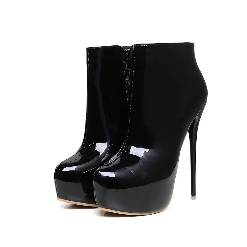 Women's Platform High Heel Ankle Boots, Sexy Solid Color Front Zipper ...