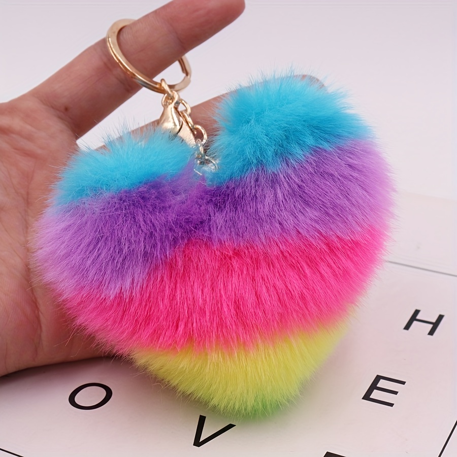 Fluffy Ball Shaped Pom Pom Decor Key Chain Soft Car Key Ring Key