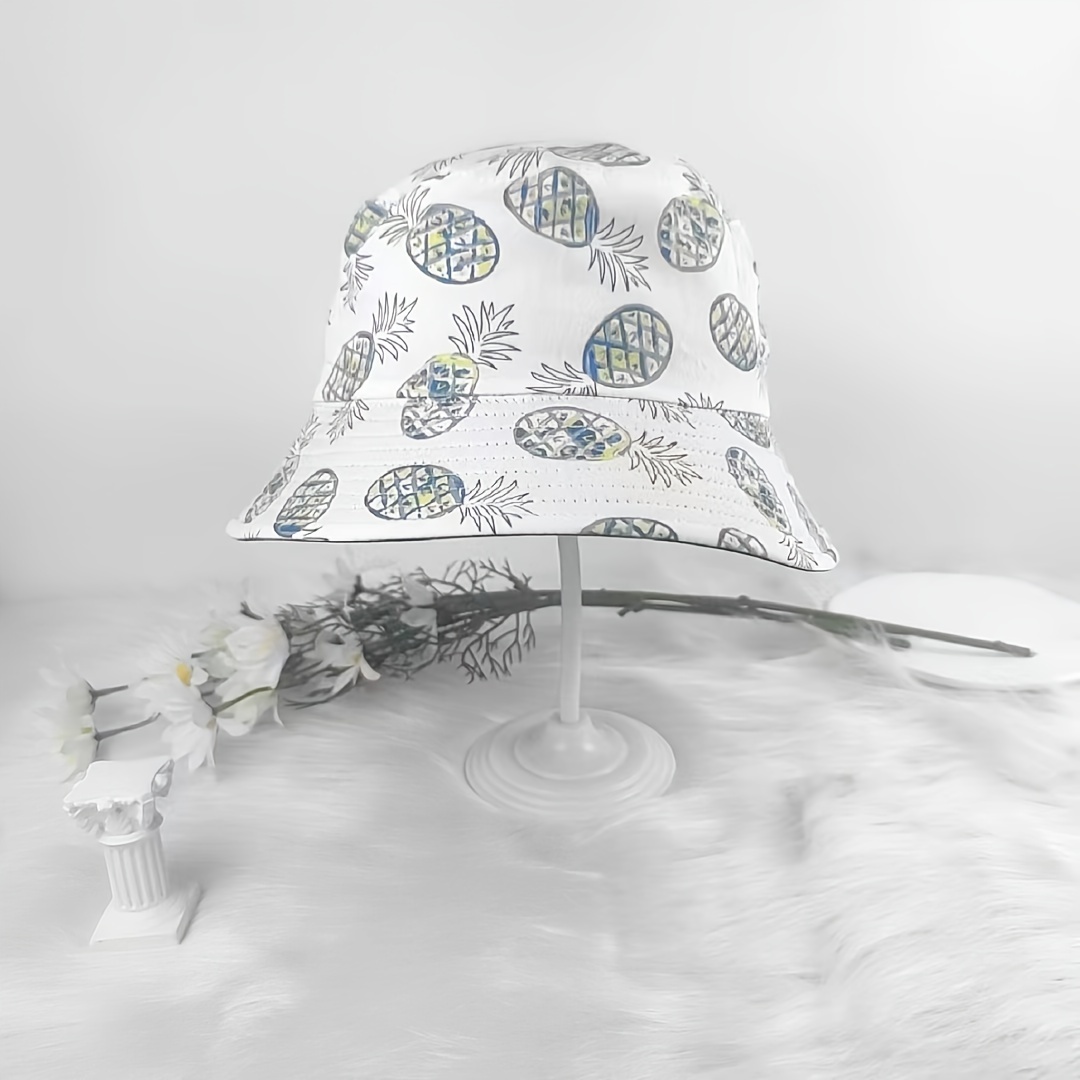 White Cute Travel Print Hat, Men's 1pc Bucket Hat Summer Hat,Casual,Temu