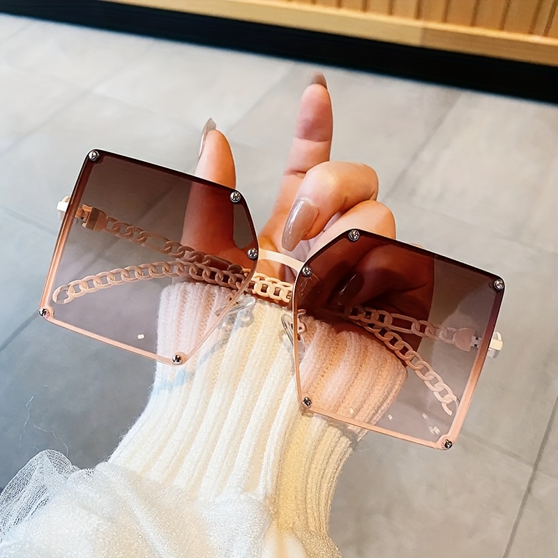 Oversized Square Sunglasses Rivet Decor Gradient UV400