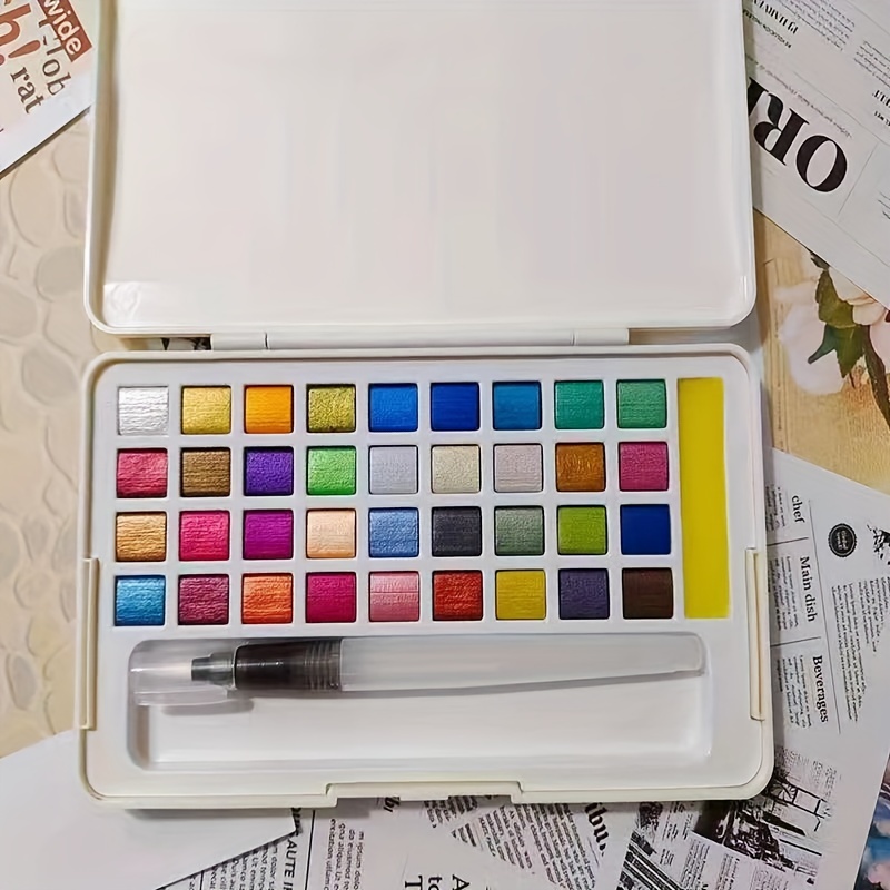Metallic Watercolor Paint Set with Water Brush Pen (8 Colors)