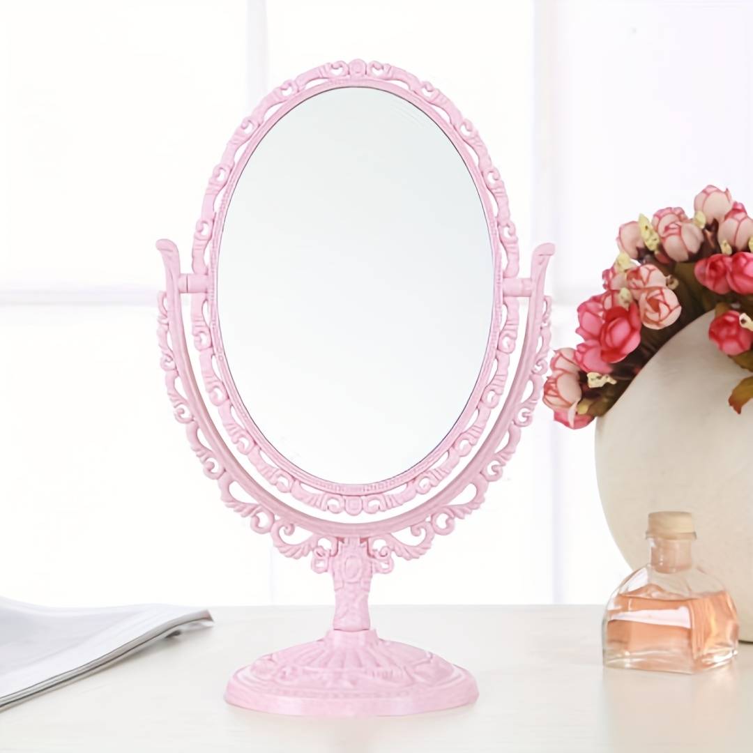 Specchio da trucco da tavolo rotante a 360 gradi con supporto Specchio da  tavolo in legno chiaro Grande specchio rettangolare indipendente