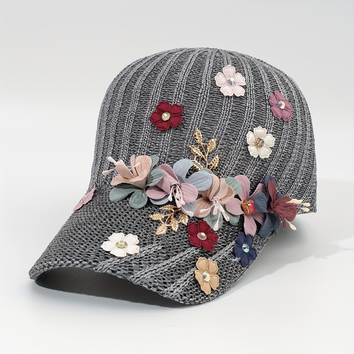 3d Flower Decor Baseball Casual Sunscreen Sports Hats Adjustable