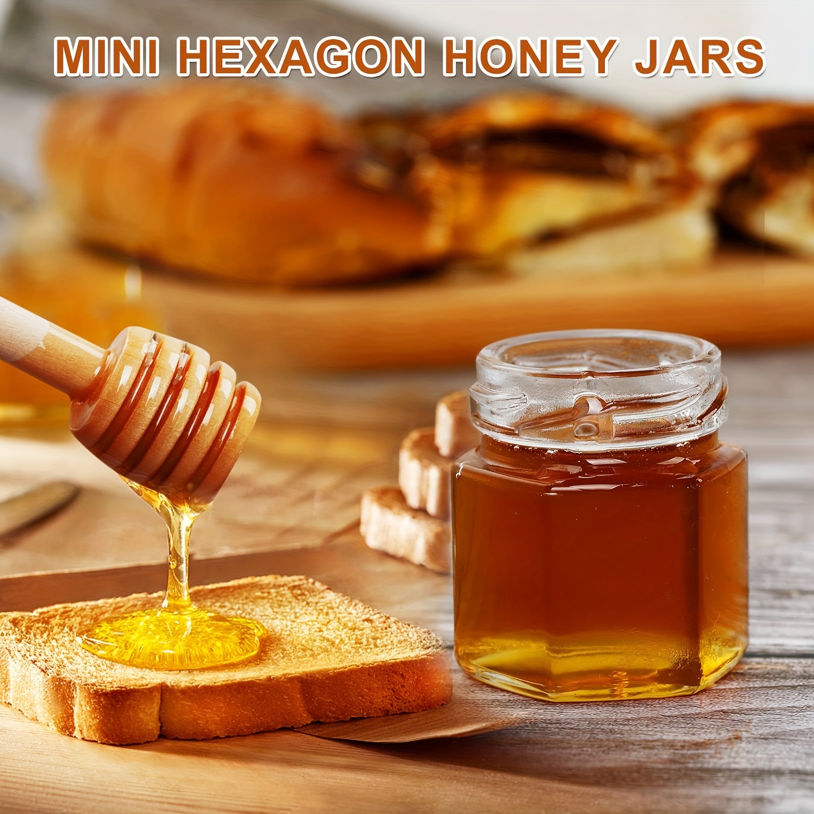 The Honey Jar Bee-luxe Evento, despedida de soltera o recuerdos de boda,  tarro hexagonal de 2 onzas de miel cruda pura con cuchara de miel de madera  y