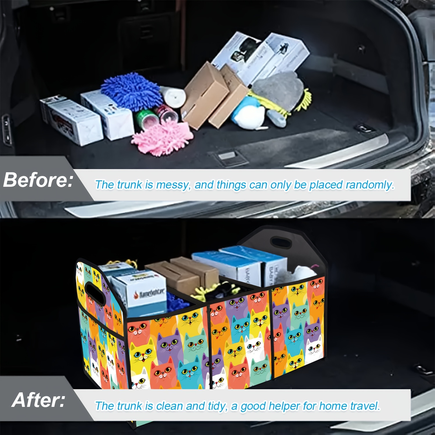 Cartoon Cat Printed Car Trunk Storage Box Foldable Storage - Temu