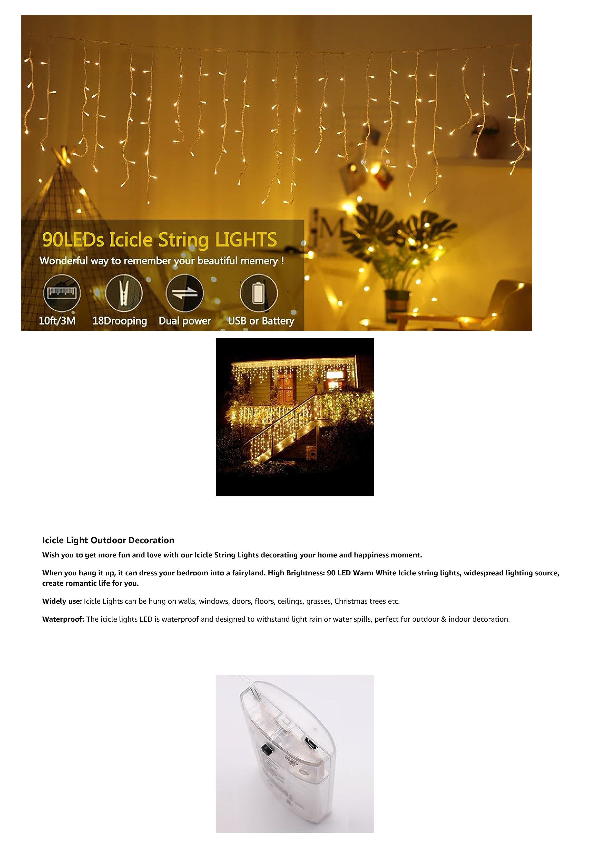 90 Led Ice Strip Lights Curtain String Lights 8 Lights - Temu