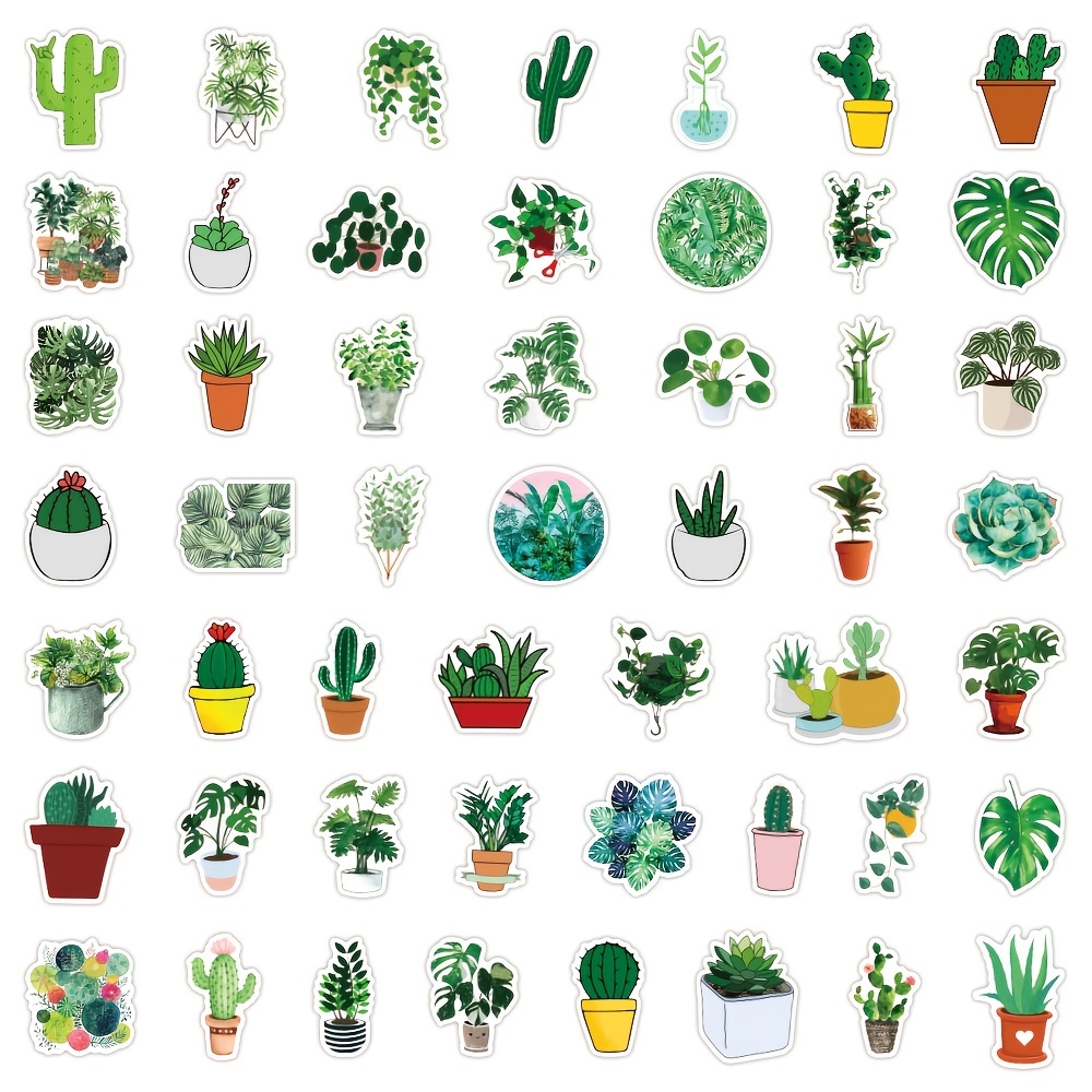 100pcs Green Plant Stickers,Potted Plant Floral Decals Stickers For Laptop  Water Bottles Phone Computer Decal