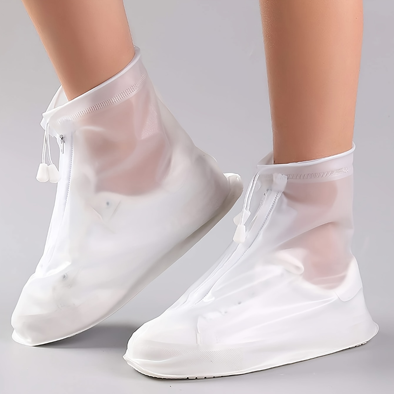 1pc Zippered PVC Rain Shoe Covers - Lightweight, Slip-Resistant & Durable Waterproof Footwear Protectors, Easy to Clean, for Outdoor Travel, Waterproof Shoes