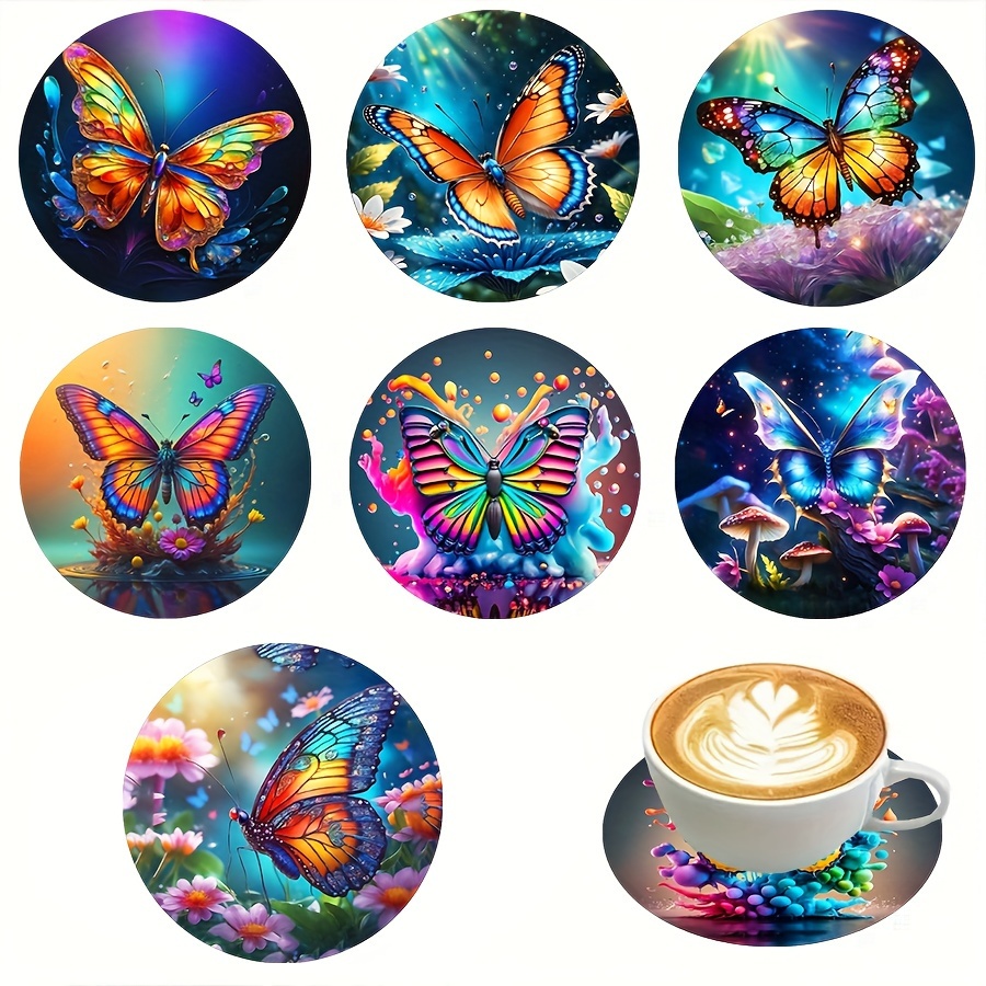 

8pcs, Coasters, Spray Painting Heat Insulation Mat, Colorful Printed Butterfly Pattern Coasters, Washable Placemat, Anti-scalding Non-slip Coaster, Kitchen Supplies, Car Coaster, Room Decor