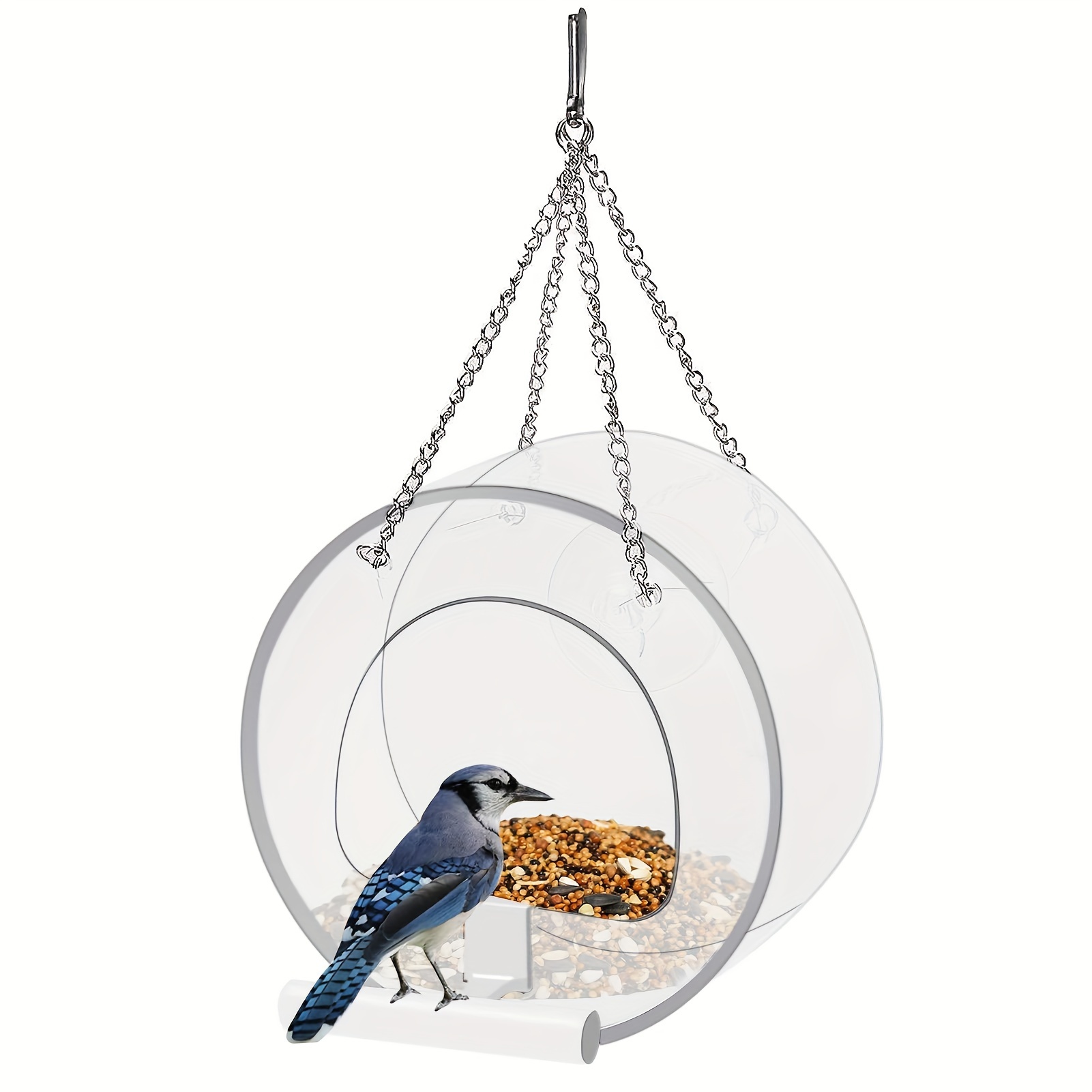 Mangeoire à oiseaux de fenêtre en acrylique de grande taille avec