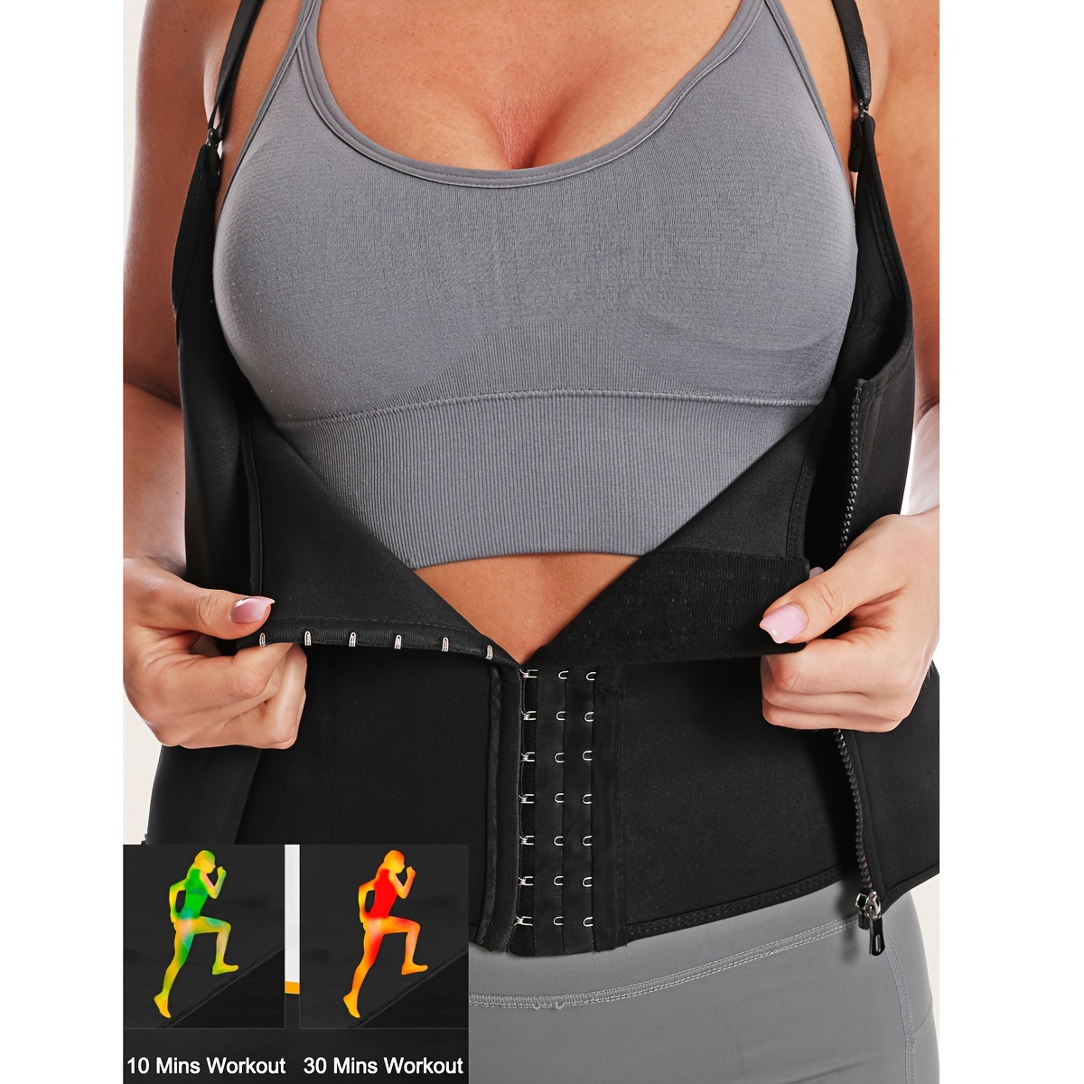 Women Waist Trainer Corset, Zipper Vest Body Shaper Cincher, Shapewear  Slimming Sports Girdle, Sauna Tank Top with Adjustable Straps 