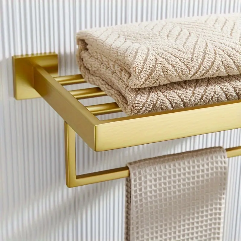 1pc luxe metal towel rack with shelf wall mounted heavy duty stainless steel bathroom towel bar with storage design Product details 2