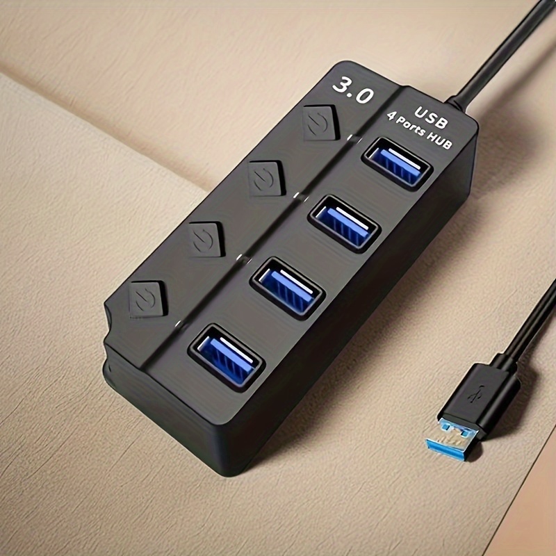 Hub USB 3.0 Alimenté (5V/3A), 7 Ports USB 3.0 Splitter + 1 Ports Charge  Intelligente Multiprise avec des commutateurs et des LEDs d'alimentation