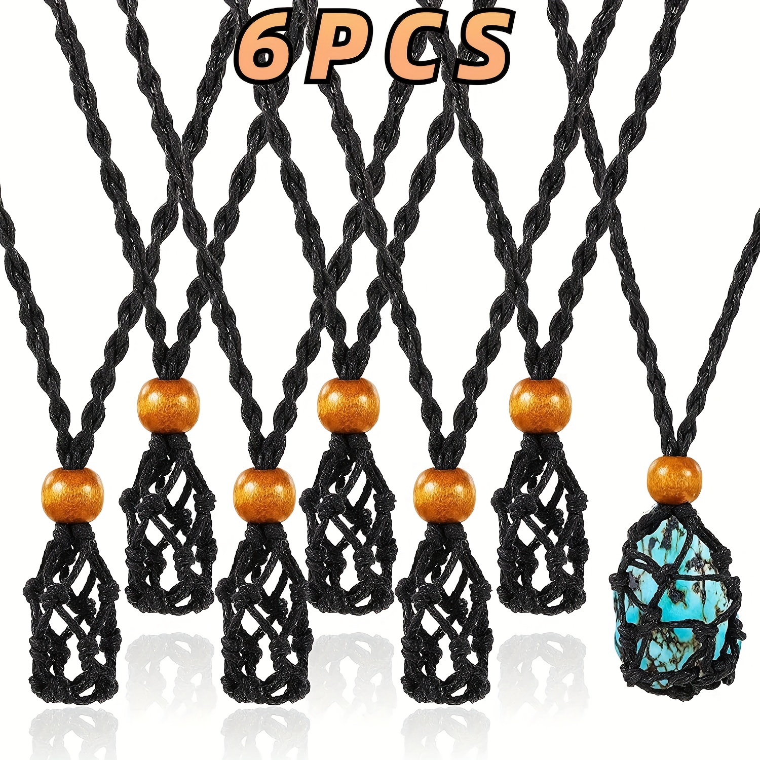 Anjiucc 6 PCS Crystal Cage Necklace Holder Necklace Cord Empty Stone Holder  Pendant Stone Holder with Adjustable Length (3pcs Khaki+3pcs Black)