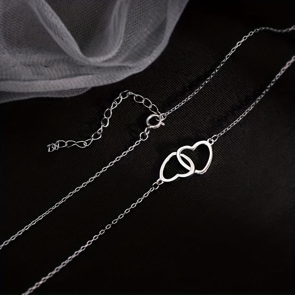 Interlocking Heart Necklace Double Love Decor Pendant - Temu