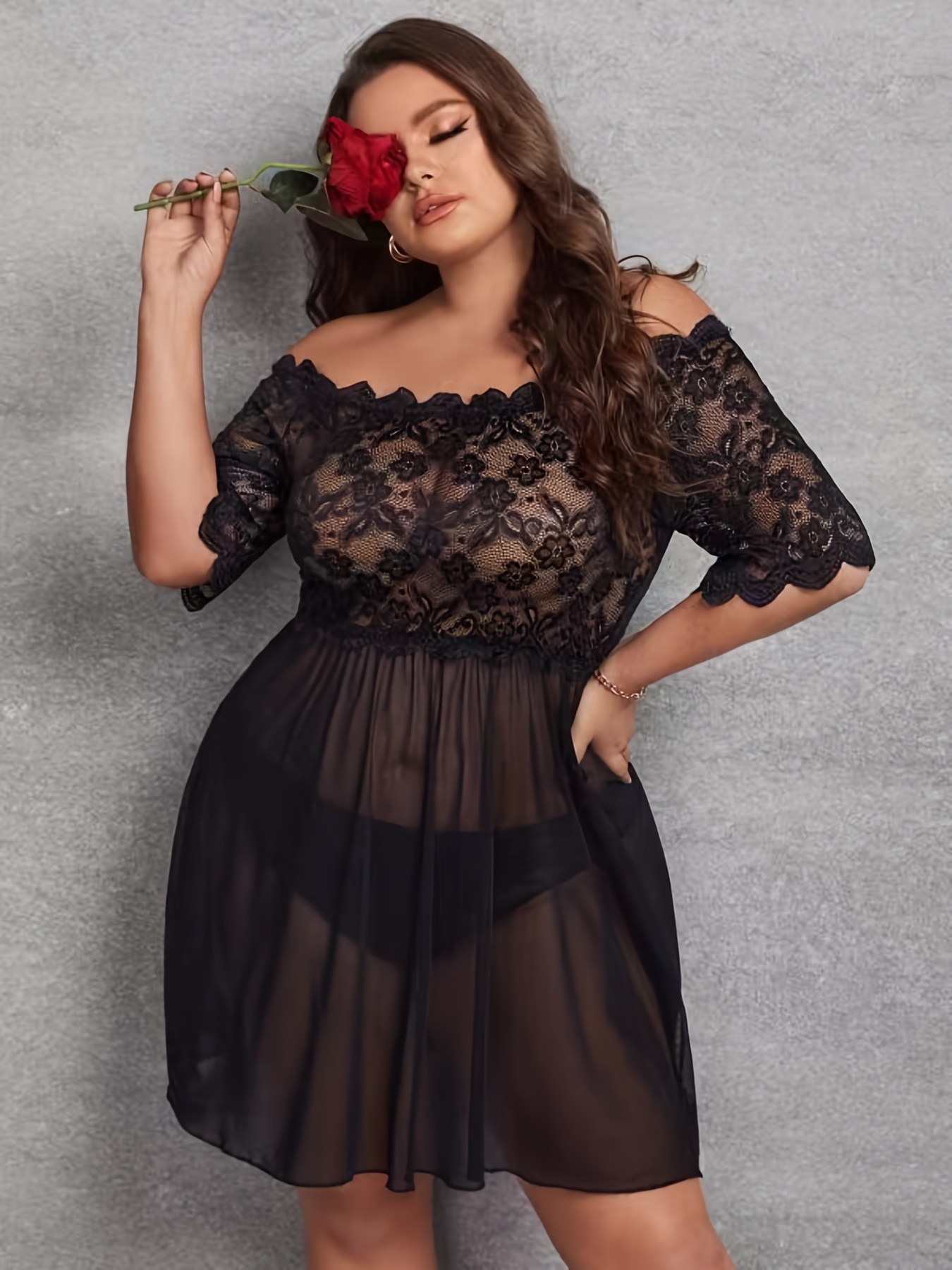  Plus Size Lingerie for Women, Sexy Off-Shoulder See