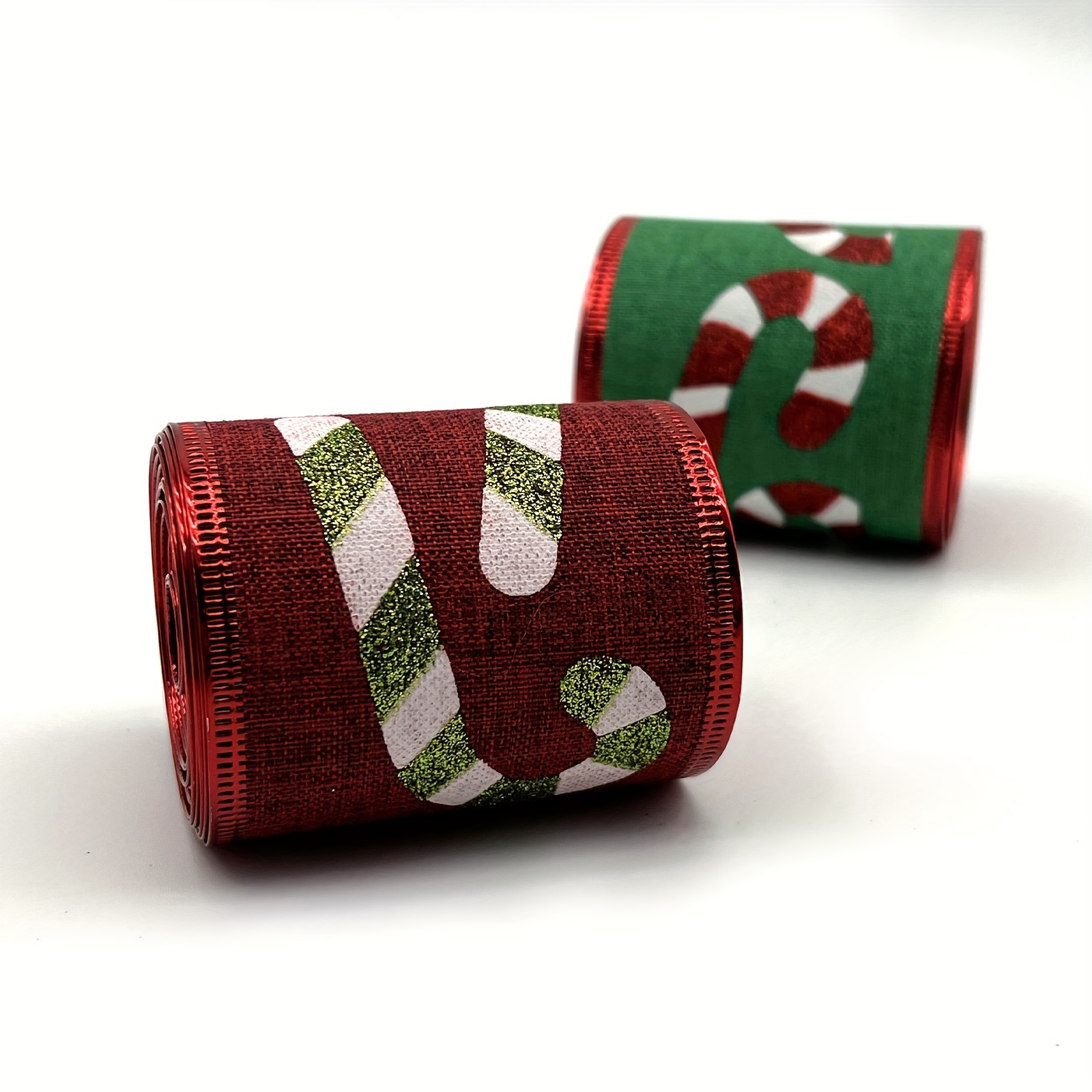 5 Yards Christmas Wired Edge Ribbon Candy Cane Burlap Ribbon - Temu
